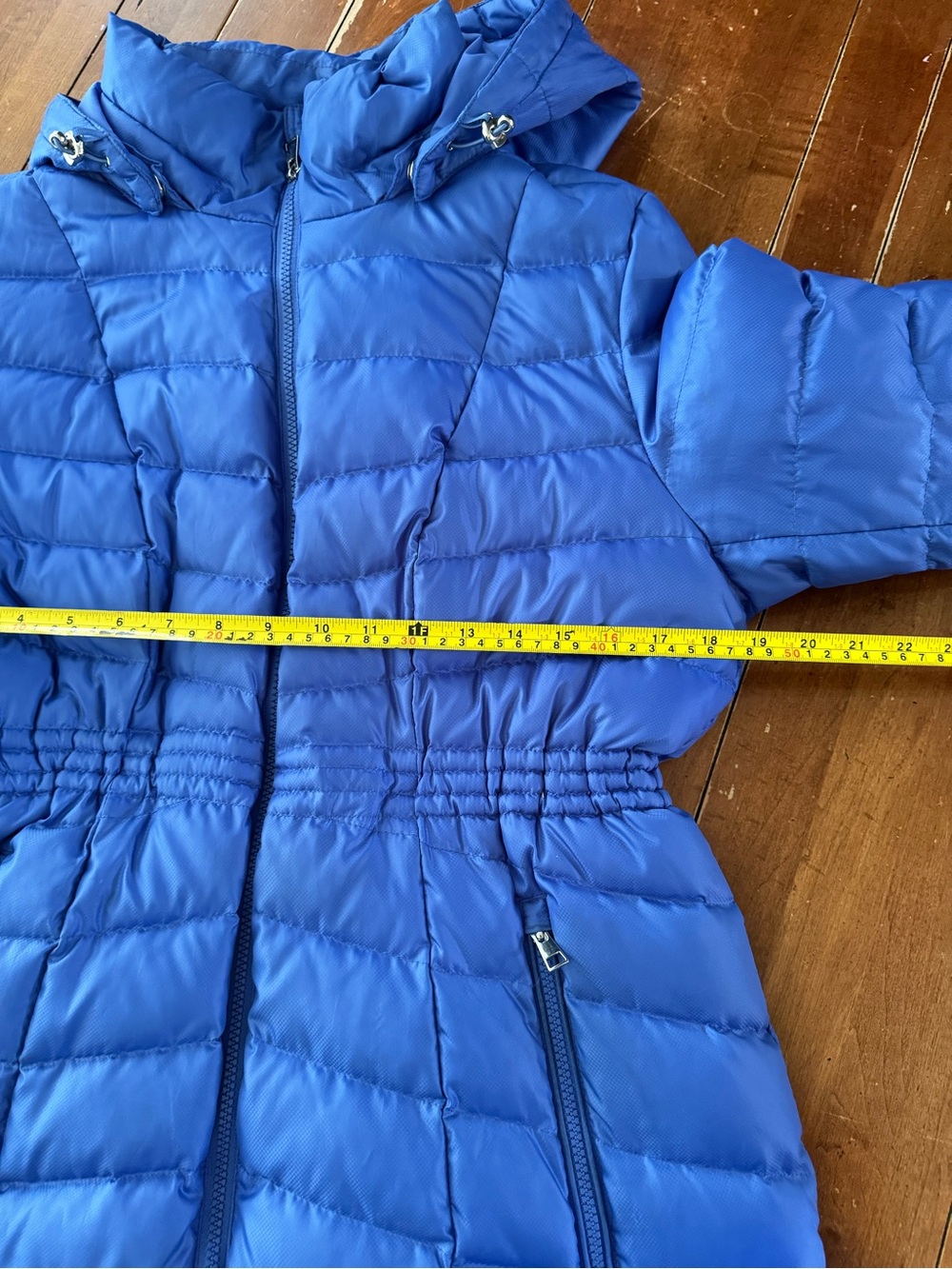 Women’s Lands' End Royal Cobalt Blue Hooded Mid-Length Puffer Coat Jacket, Large - Picture 7 of 12